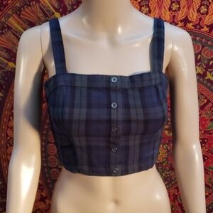 Hollister Shirred Plaid Spaghetti Strap Crop Top Size XS